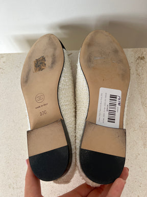 Chanel Cream Tweed Logo Ballet Flats, 37C