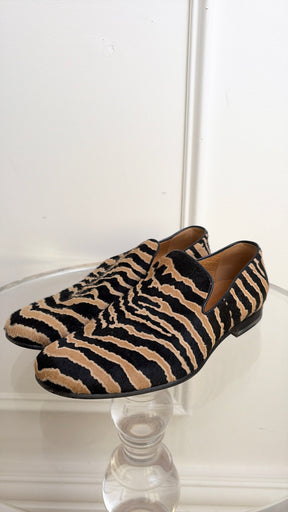 Gucci Black and Brown Ponyhair Tiger Print Loafer, 7 UK
