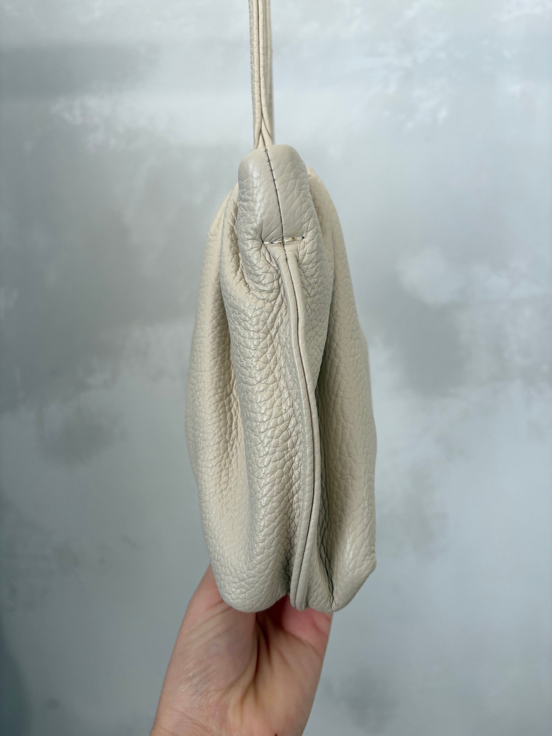 A-ESQUE Cream Leather Pouch Shoulder Bag