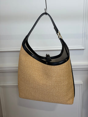 Chloé Raffia and Black Leather Marcie Hobo Bag