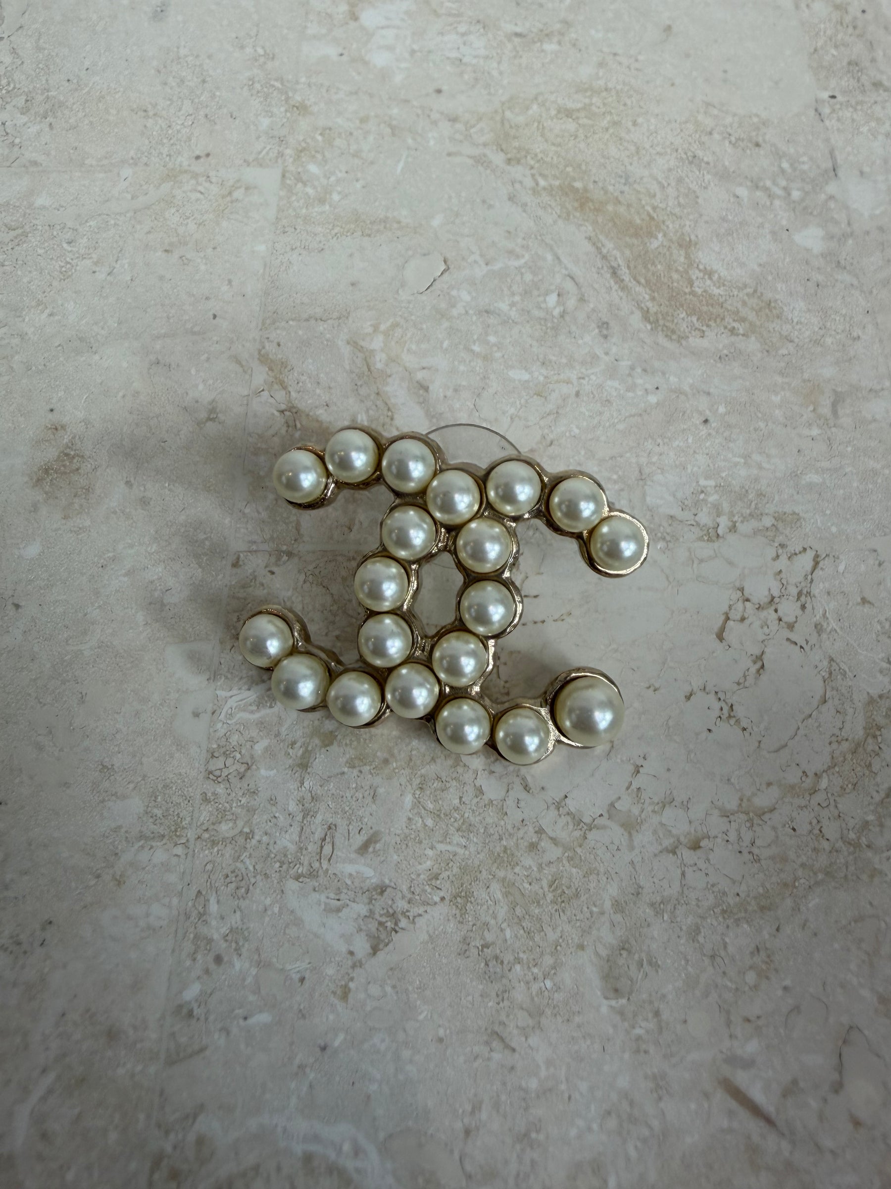 Chanel Pearl and Gold CC Stud Earrings
