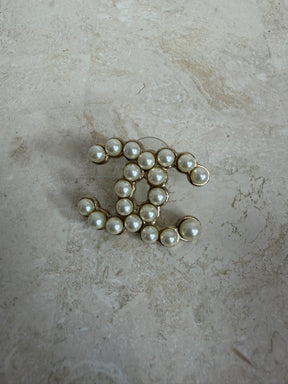 Chanel Pearl and Gold CC Stud Earrings