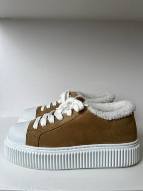 Miu Miu Tan Suede Shearling Lined Sneaker, 37.5