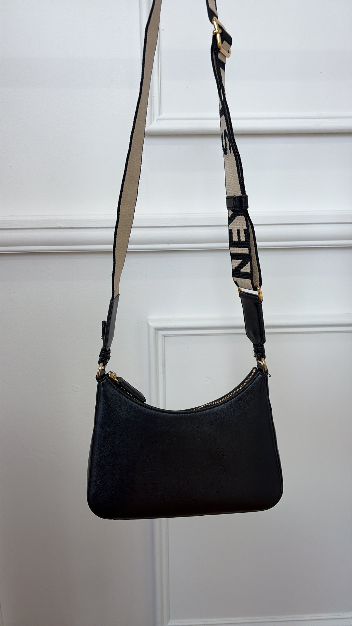 Stella McCartney Black Faux Leather Logo Strap Crossbody bag