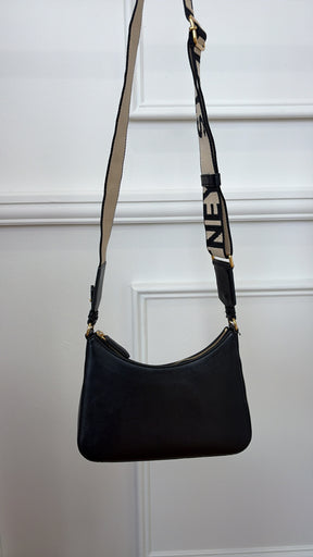 Stella McCartney Black Faux Leather Logo Strap Crossbody bag