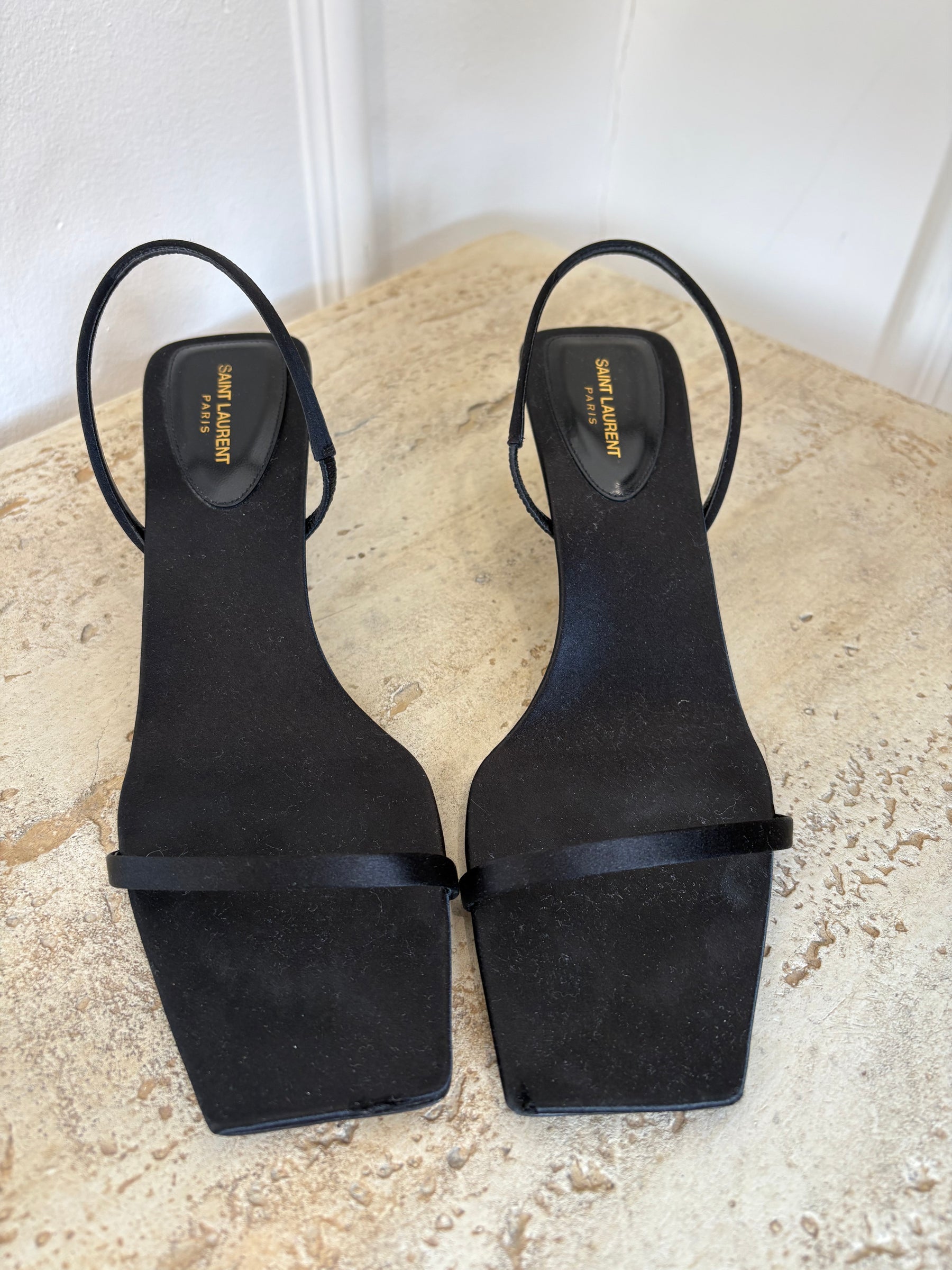 Saint Laurent Black Jaspe Satin Crêpe Sandals, 41