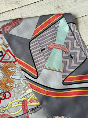 Hermès Printed Silk Scarf Grey And Orange