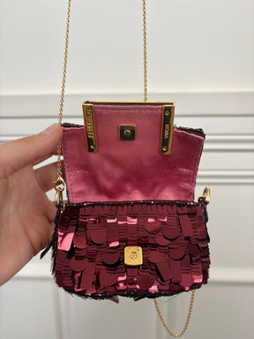 Fendi Burgundy Sequinned Micro Baguette Bag
