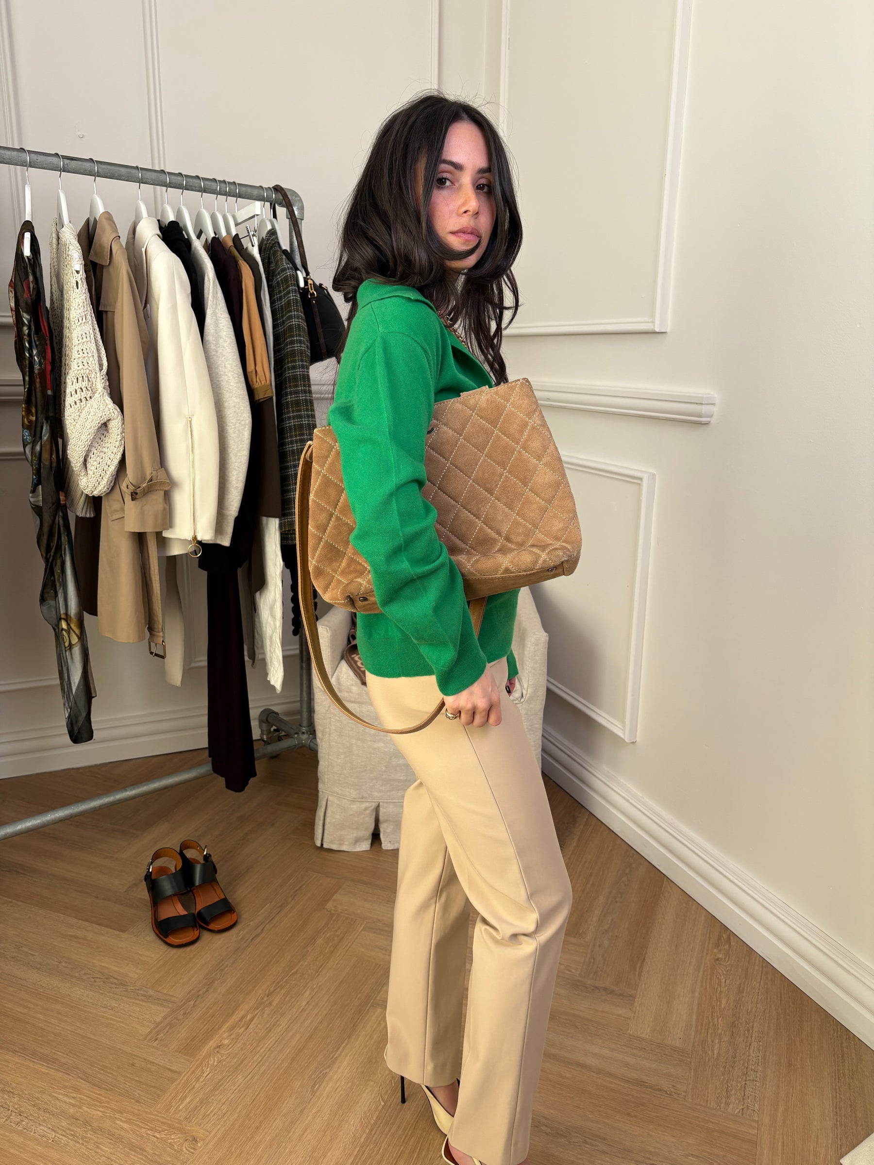 Chanel Beige Suede Wild Stitch Tote Bag with Shoulder Strap