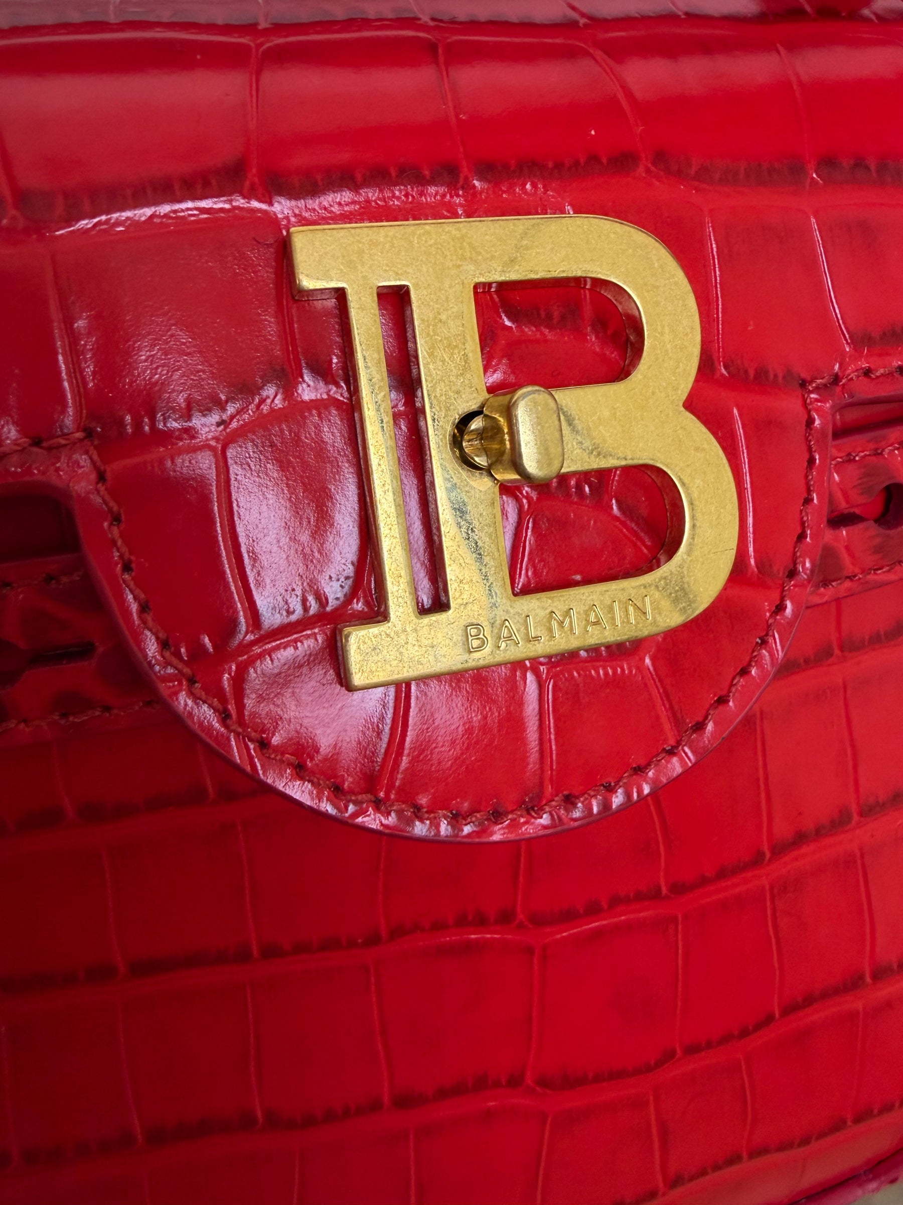 Balmain Red Croc Print B Buzz 23 Bag