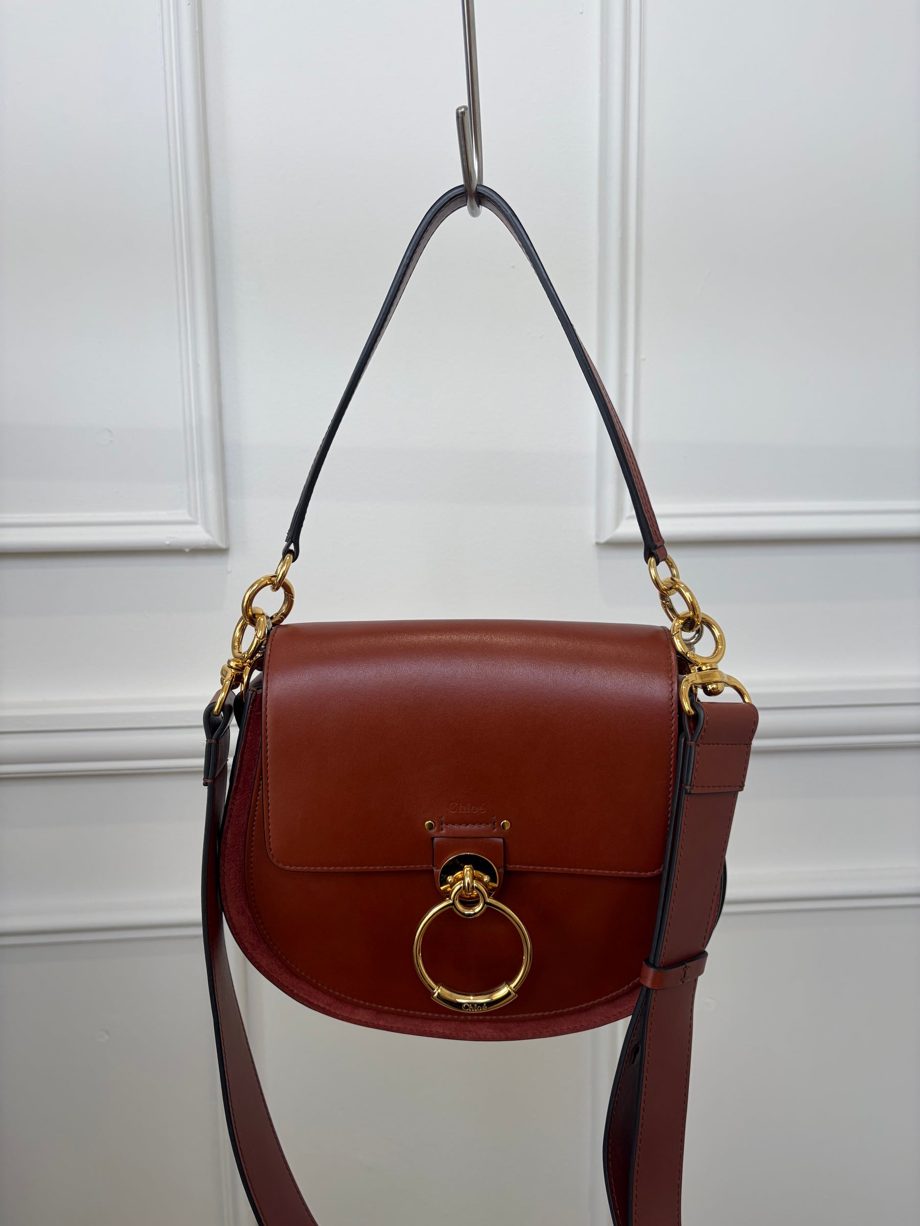Chloé Brick Leather and Suede Tess Bag