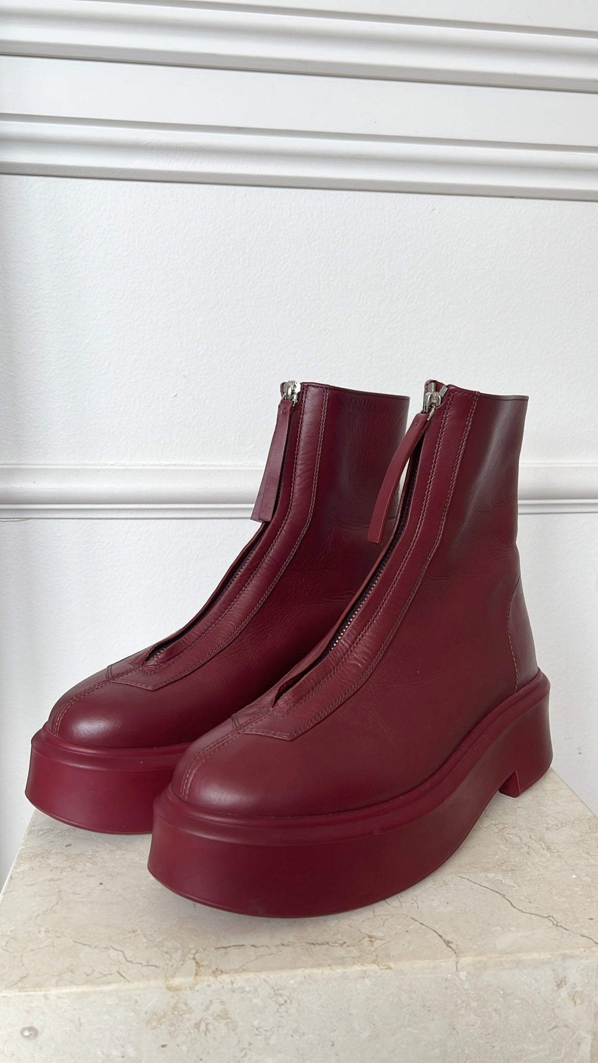 The Row Zipped Leather Ankle Boots Red, 38.5