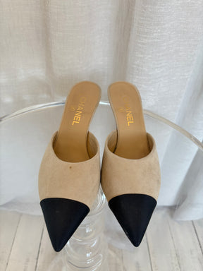 Chanel Stone Suede and  Black Pointed Mules, 40