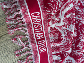 Dior Red Toile De Juoy Raffia Tote and Beach Towel SET