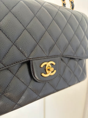 Chanel Black Caviar Leather Jumbo Classic Double Flap