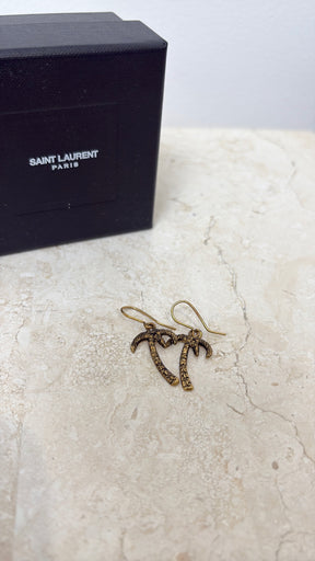 Saint Laurent Gold Tone Palm Tree Dangle Earrings