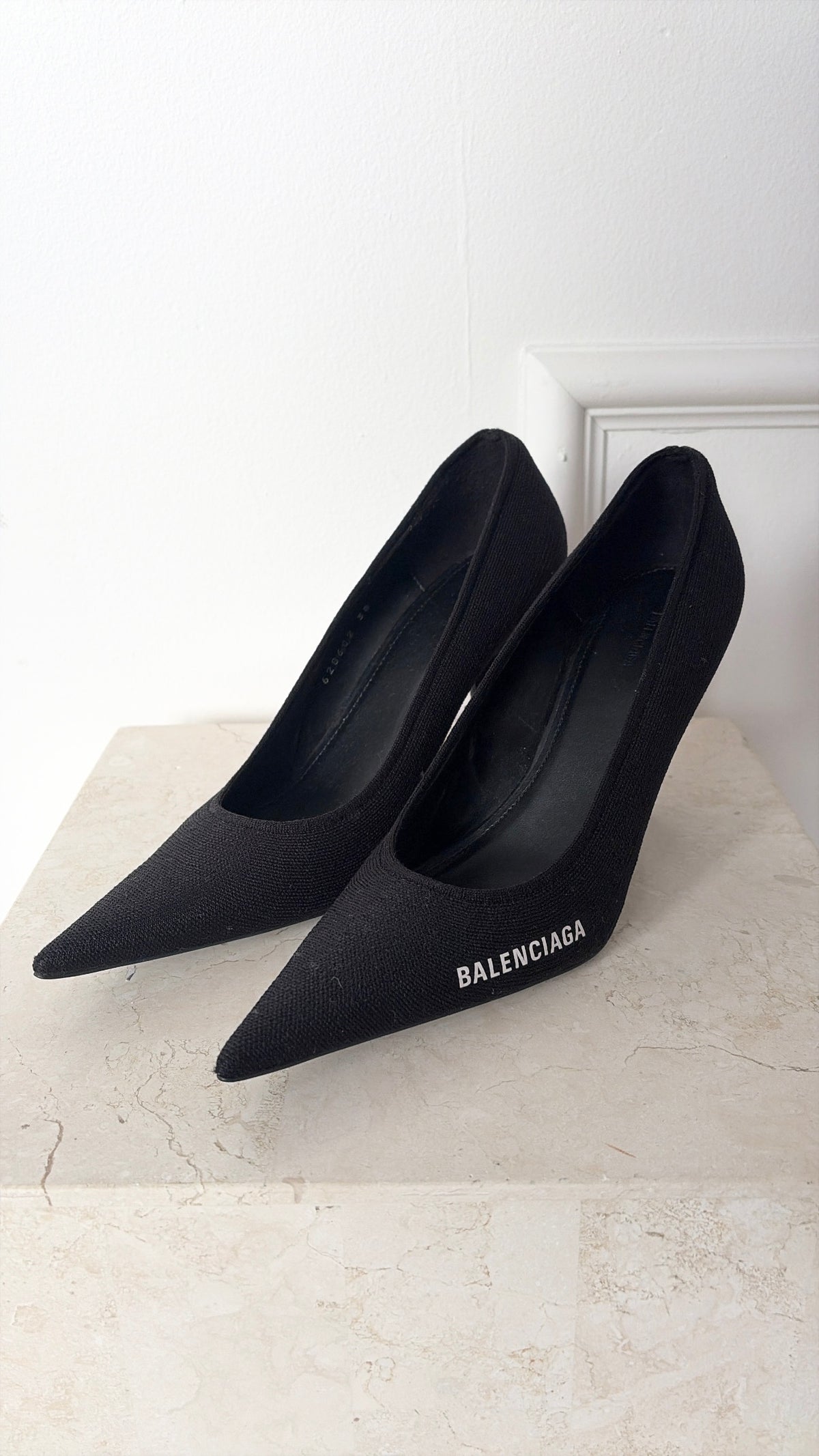 Balenciaga Black Fabric Logo Pointed Pump, 38