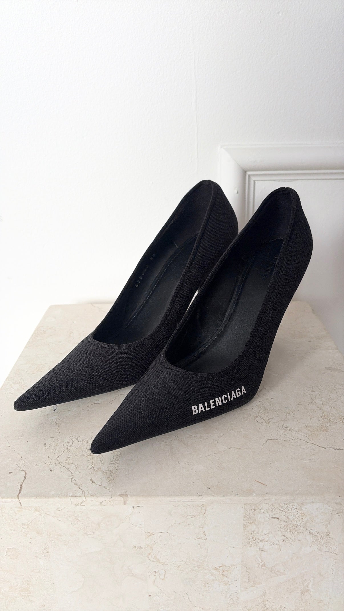 Balenciaga Black Fabric Logo Pointed Pump, 38