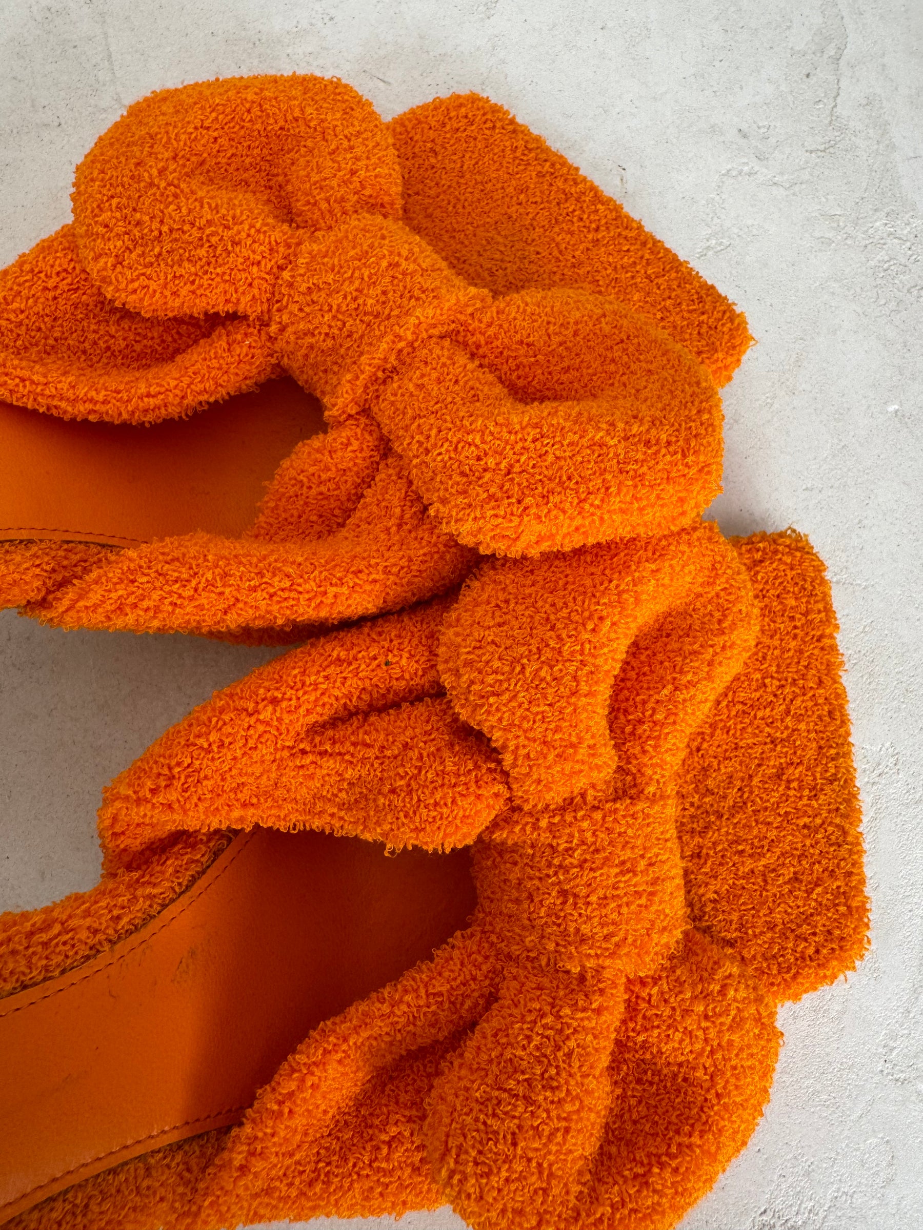 Bottega Veneta Orange Terry Cloth Bow Mules, 38