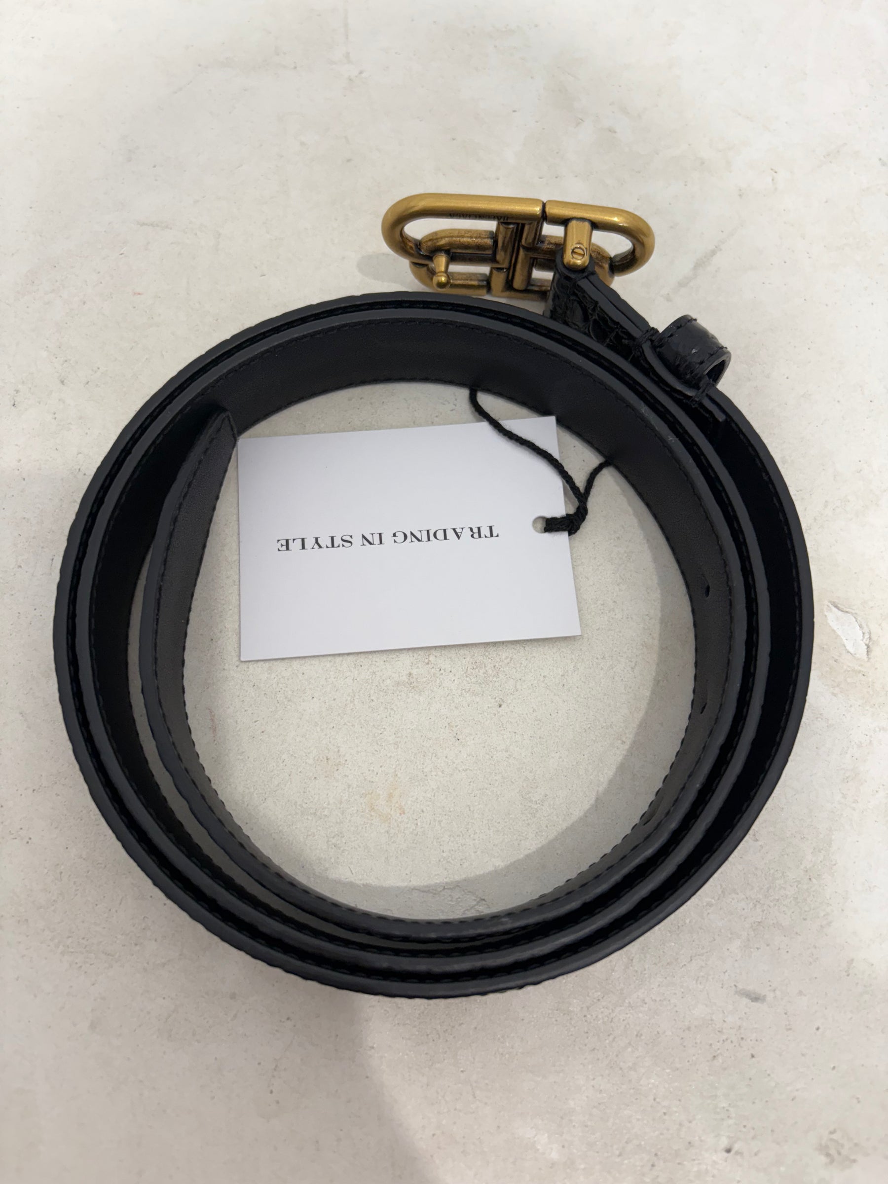Balenciaga Black Croc Embossed Leather Logo Belt, 95