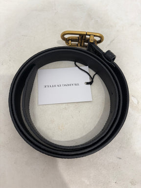 Balenciaga Black Croc Embossed Leather Logo Belt, 95