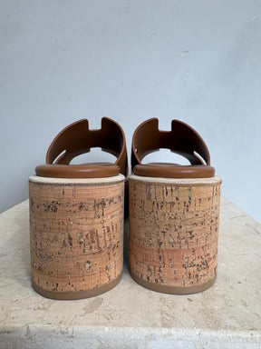Hermès Tan Leather Eze Wedged Mules, 36
