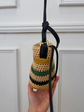 Loewe Natural Green Yellow and Black Leather Raffia Crossbody Pouch