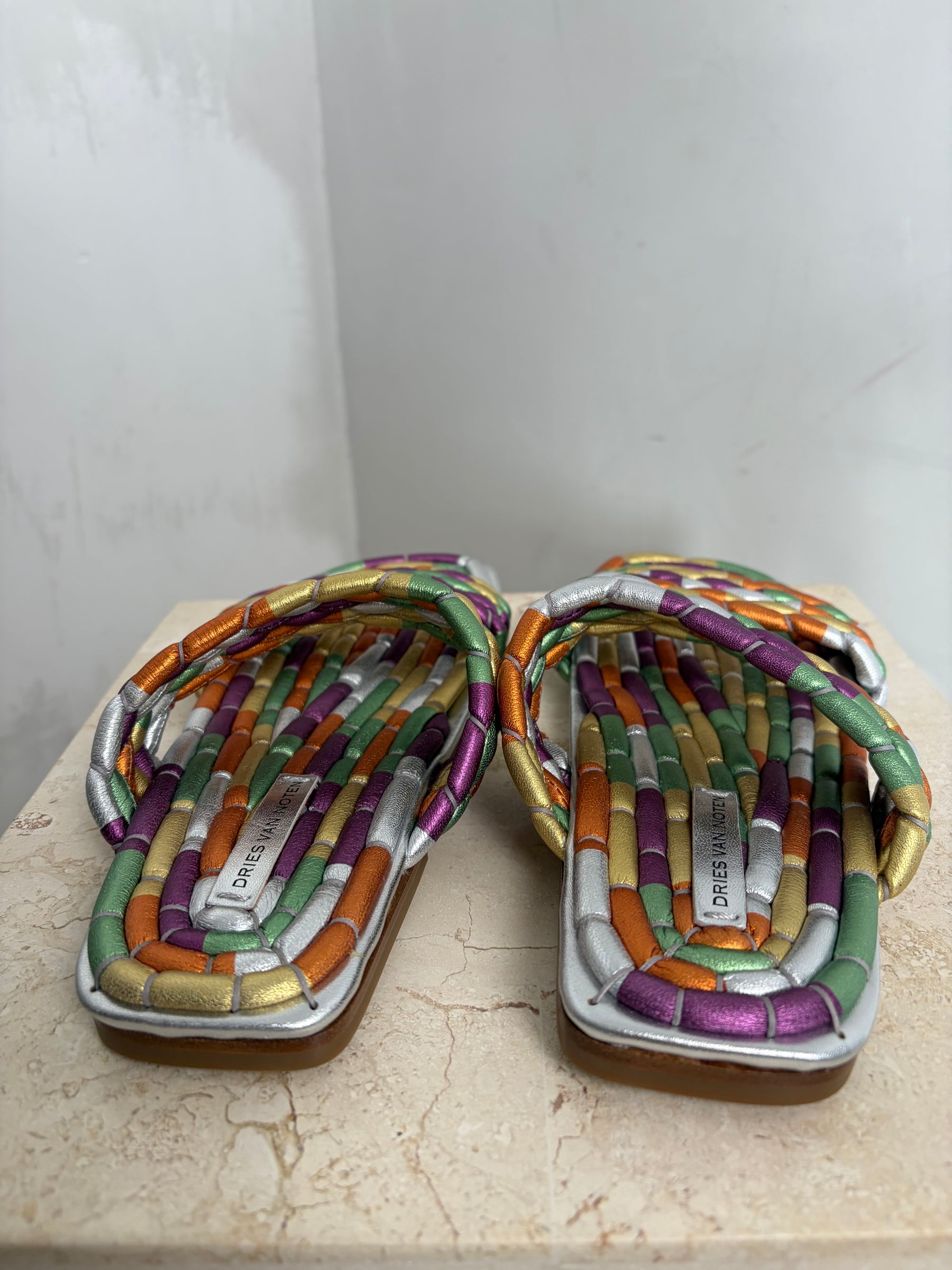 Dries van Noten Multi Metallic Quilted Slides, 37