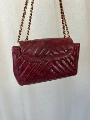 Chanel Merlot Distressed Mini Flap Bag With Gold Hardware