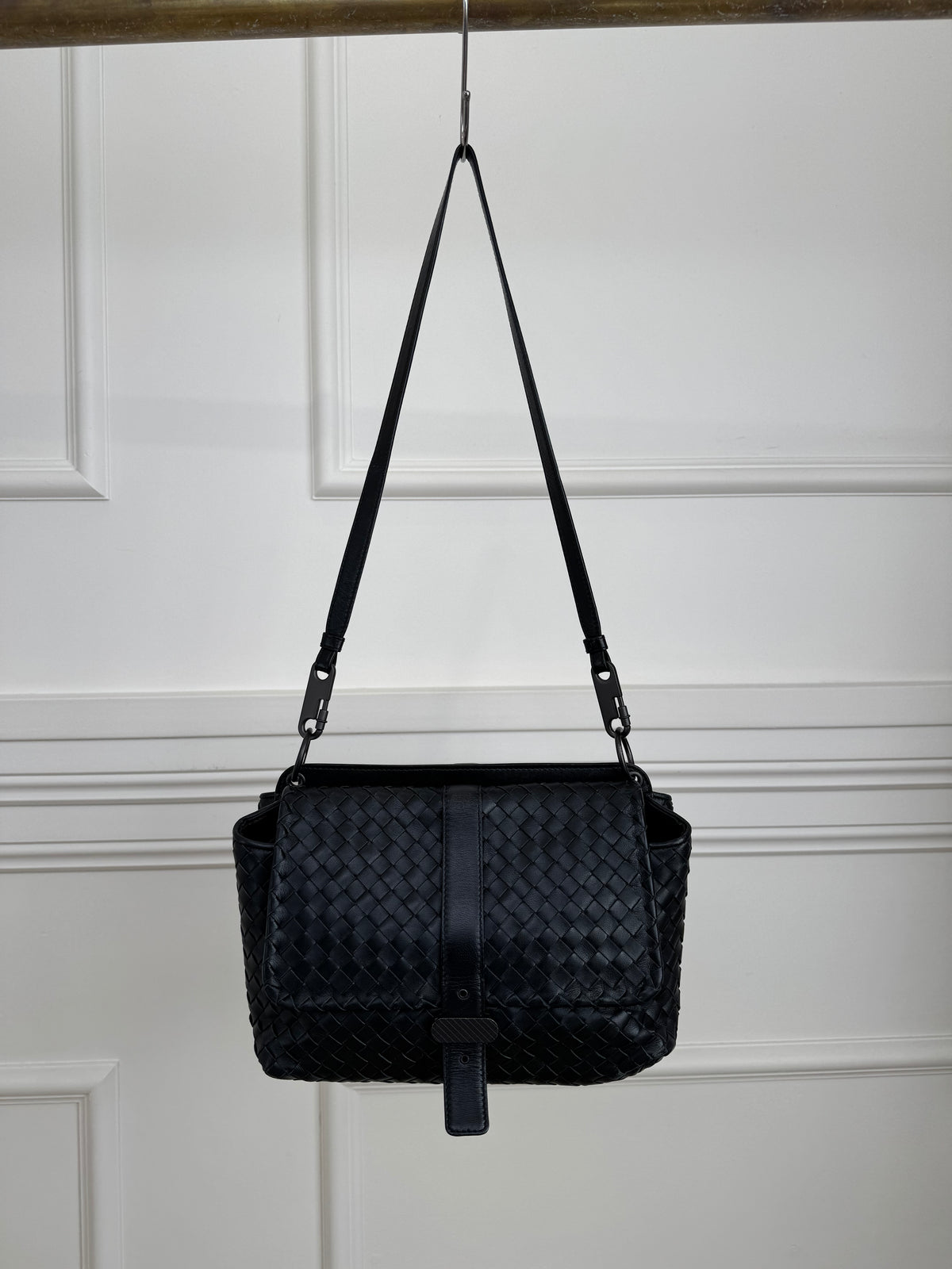 Bottega Veneta Woven Leather Double Pocket Bag Black