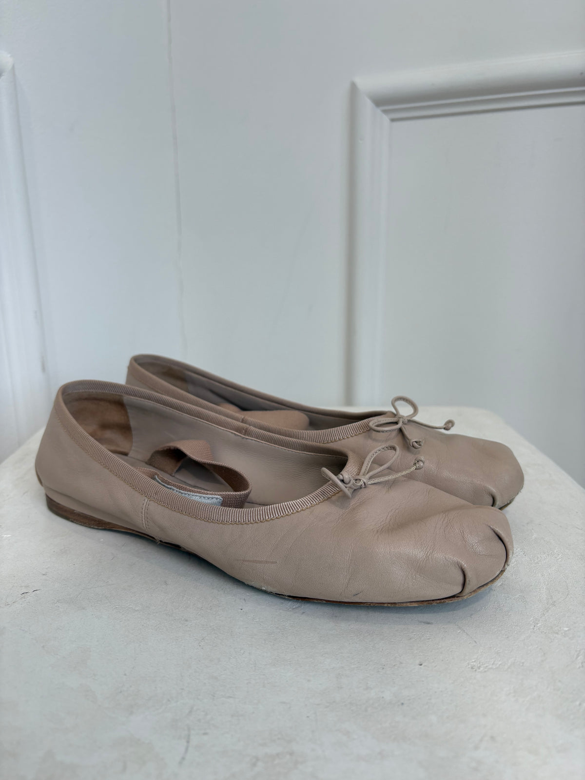 Miu Miu Blush Leather Logo Ballet Flats, 38.5