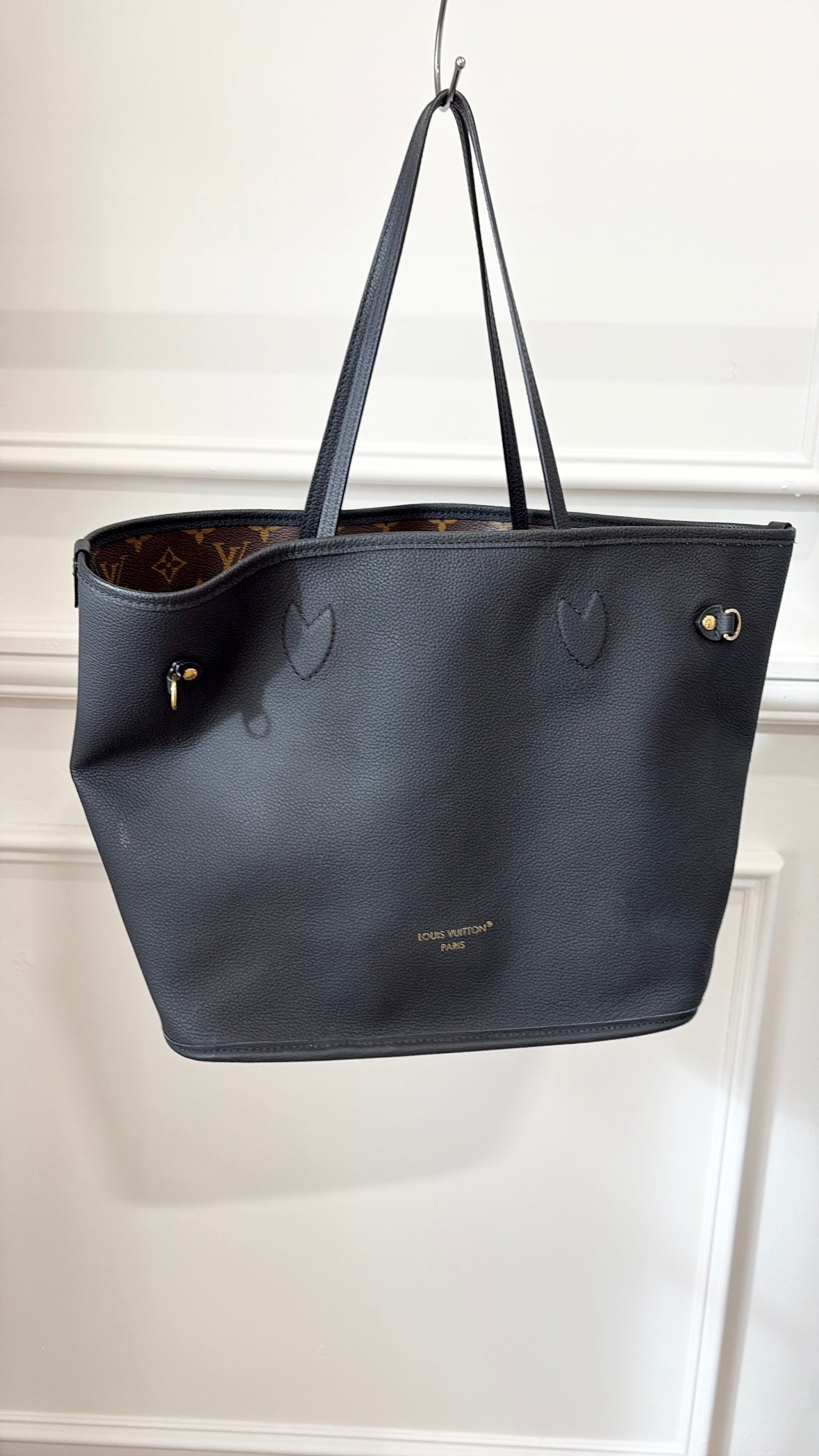 Louis Vuitton Black Leather and Canvas Monogram Reversible Neverfull Tote PM