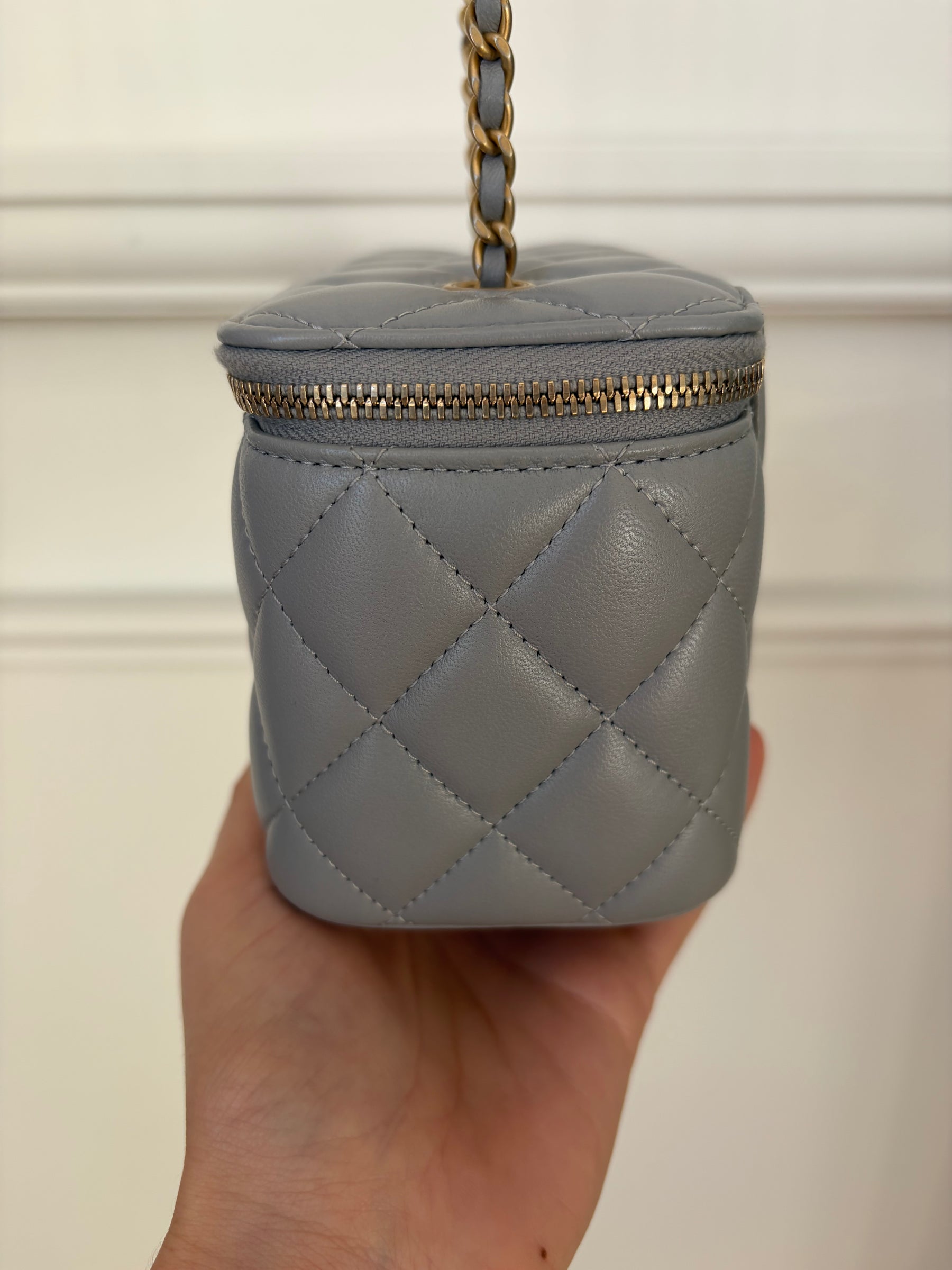 Chanel Grey Lambskin Leather Pearl Crush Vanity Bag