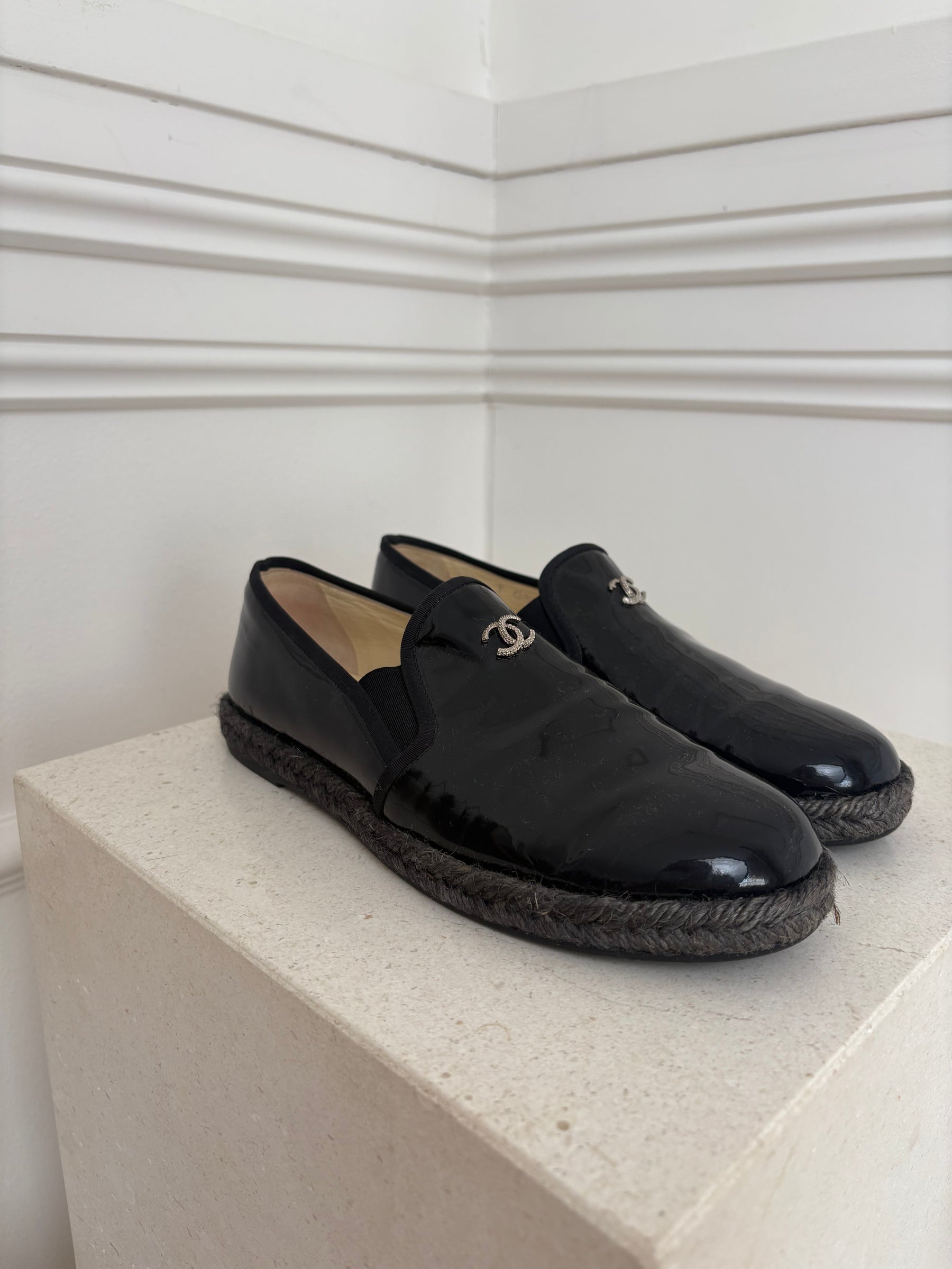 Chanel Black Patent Leather Espadrille, 38 C