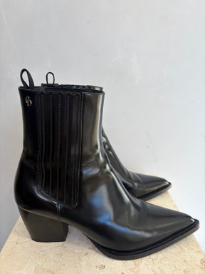 Dior Black Brushed Leather Pointed 'Wild' Ankle Boot, 40