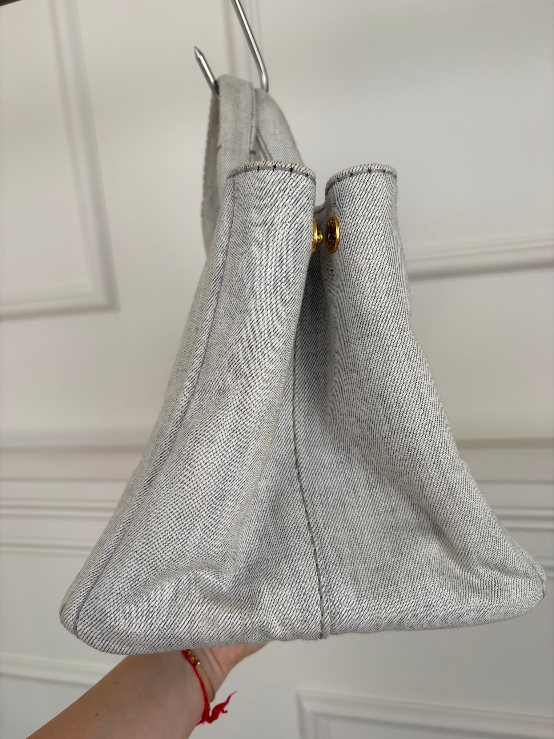 Prada Light Grey Denim Canapa Tote