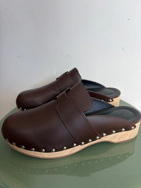 Hermès Brown Leather Calya Clog Mule, 41