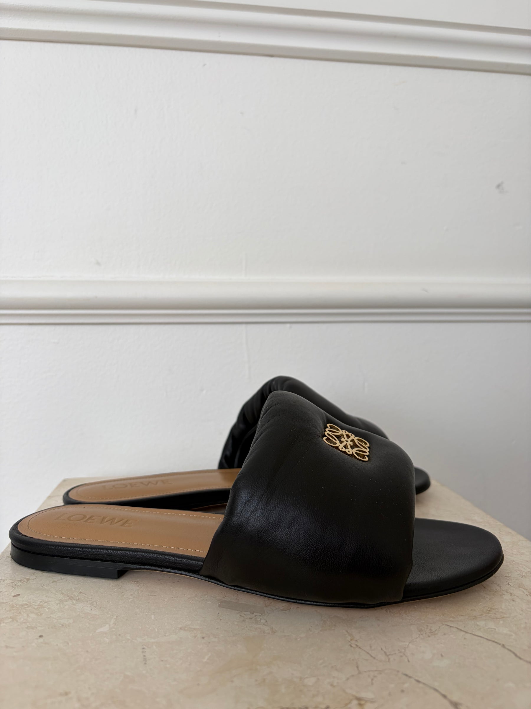 Loewe Anagram Padded Slides Black, 39