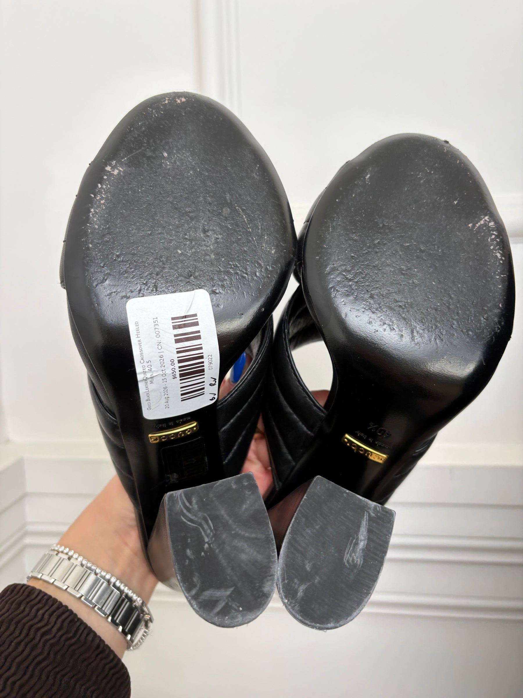 Gucci Black Leather Quilted Crossover Heeled Mules, 40.5
