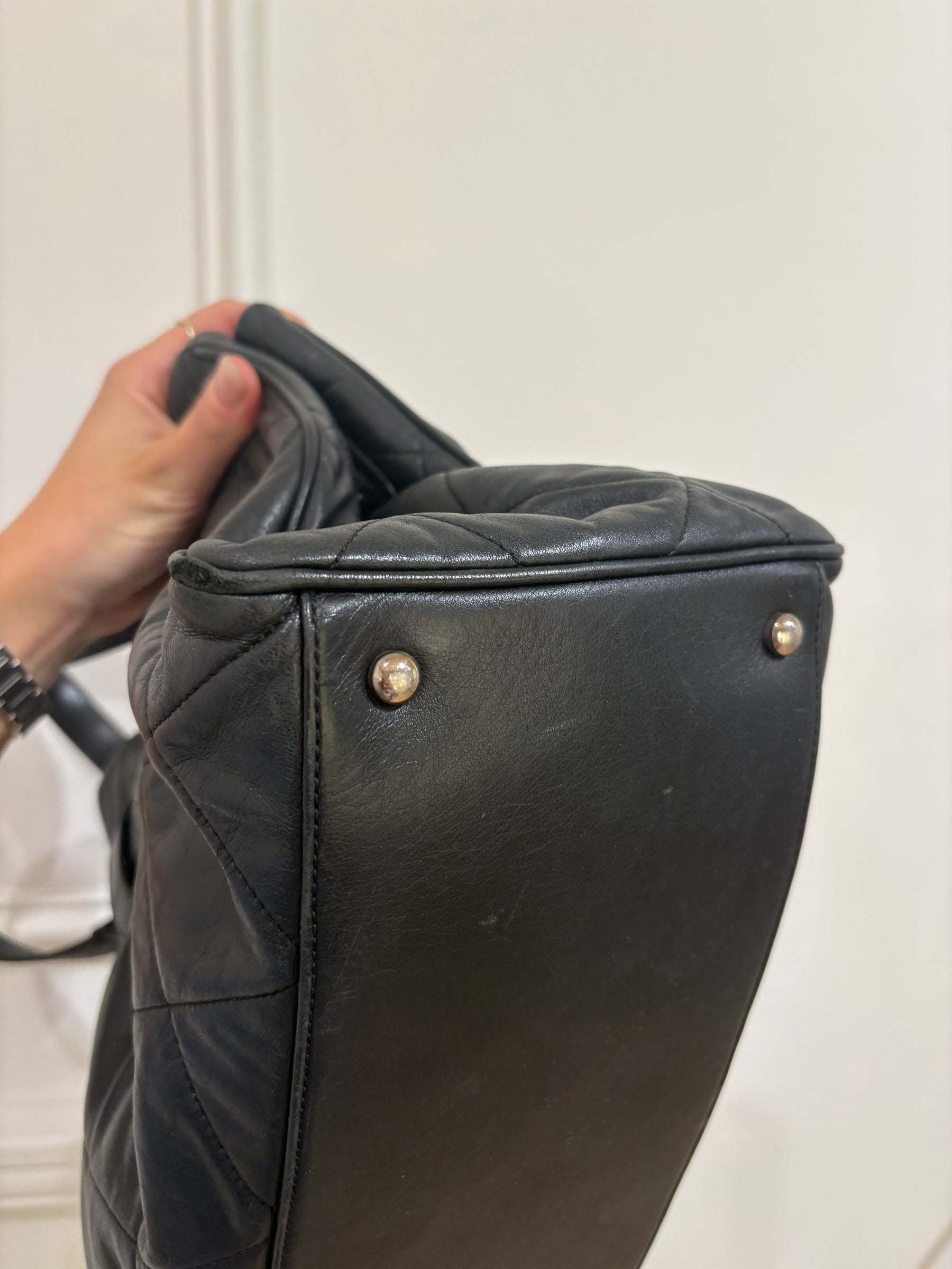 Chanel Large Leather Quilted Tote with Silver Hardware