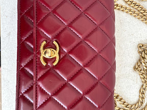 Chanel Dark Red Lambskin WOC Gold Tone Hardware