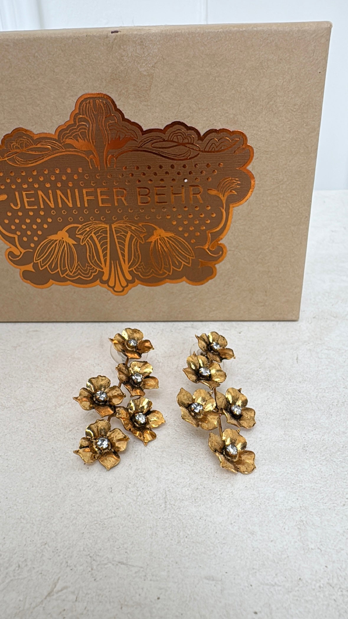 Jennifer Behr Gold Tone Flower Drop Earrings