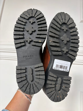 Prada Logo Leather Platform Loafers, 39