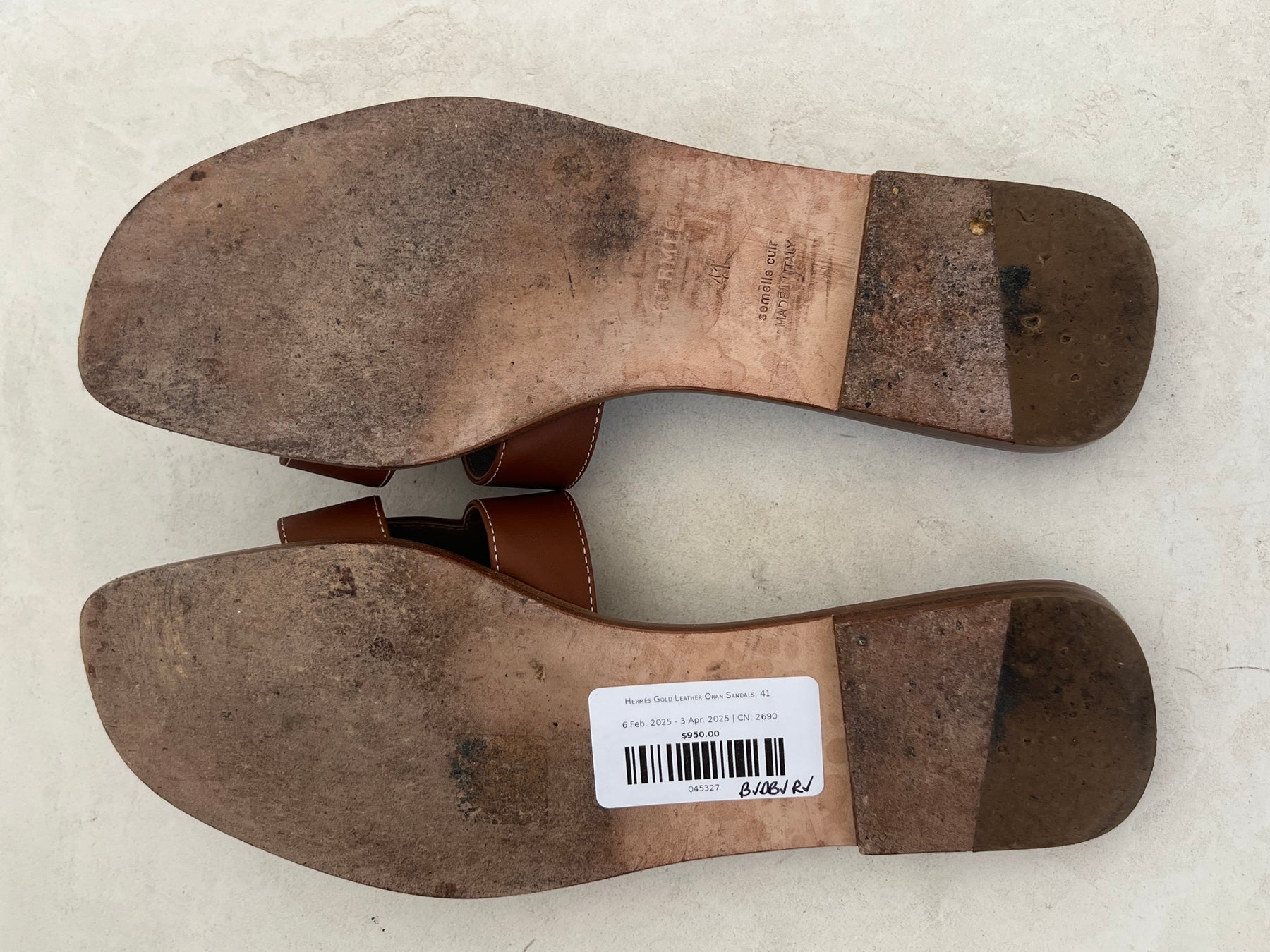 Hermès Gold Leather Oran Sandals, 41