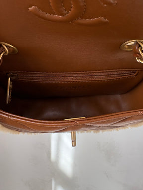 Chanel Mini Shearling Flap Bag Lambskin Dark Brown GHW