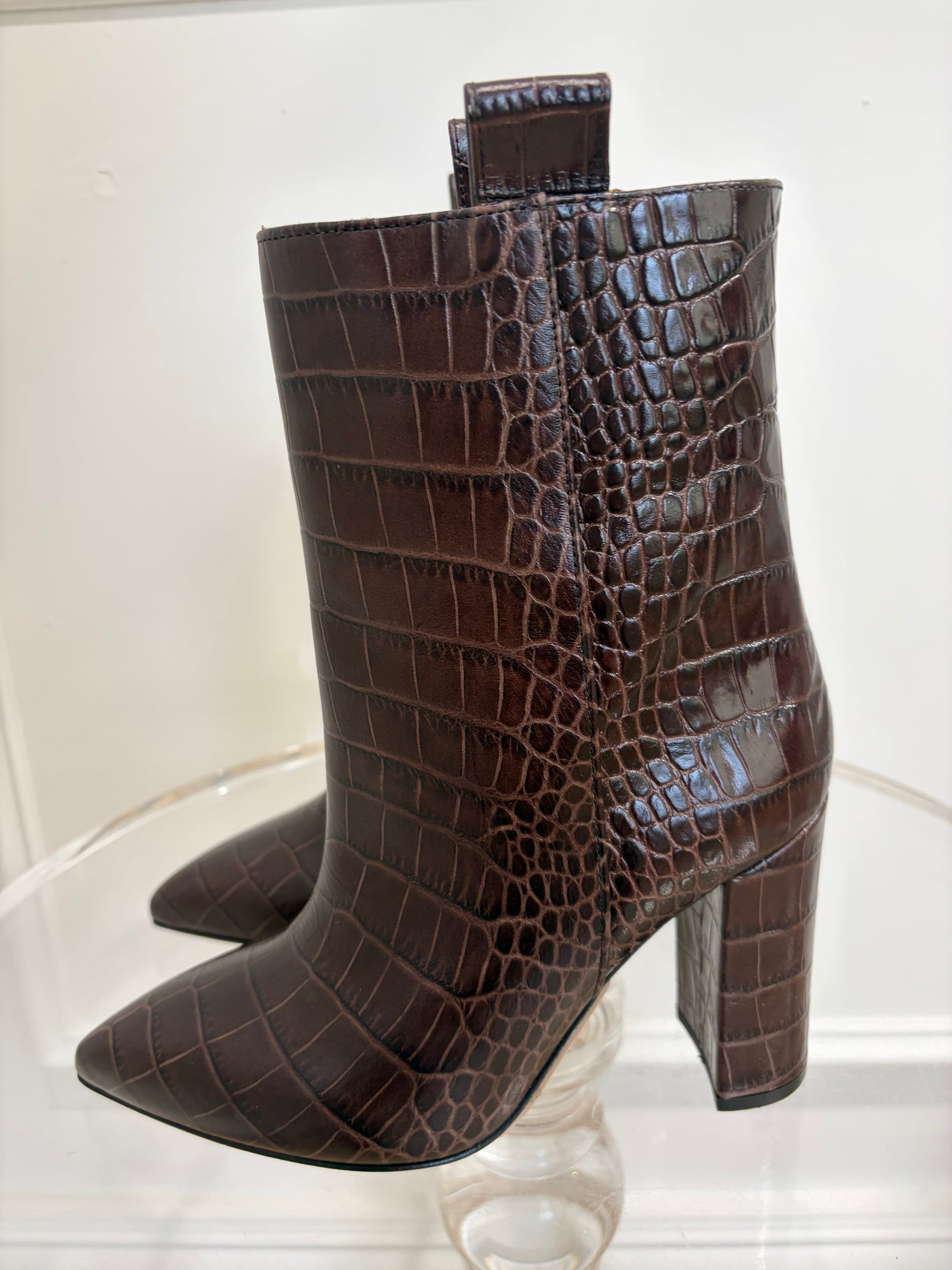 Paris Texas Brown Croc Embossed Heeled Ankle Boots, 36