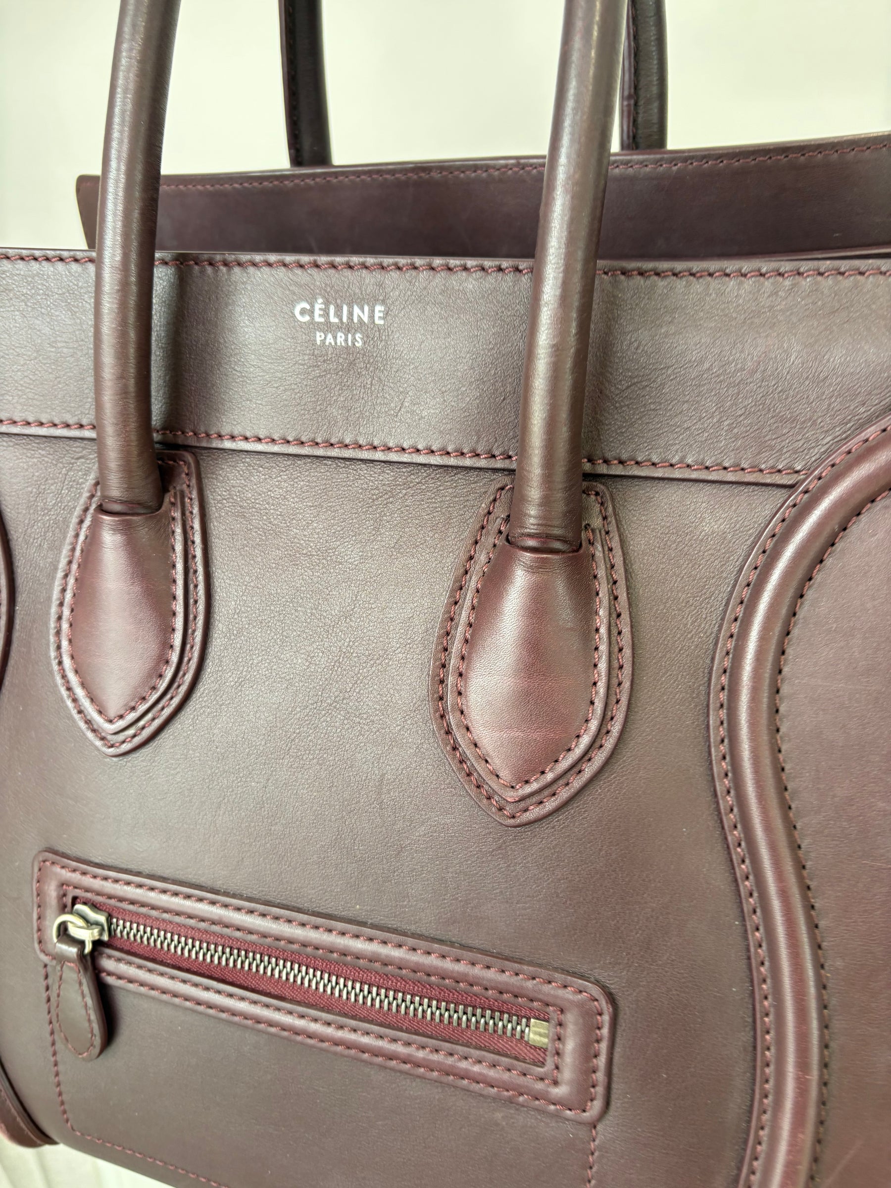 Celine Burgundy Leather Mini Luggage Tote