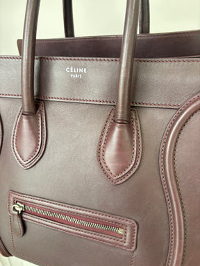 Celine Burgundy Leather Mini Luggage Tote