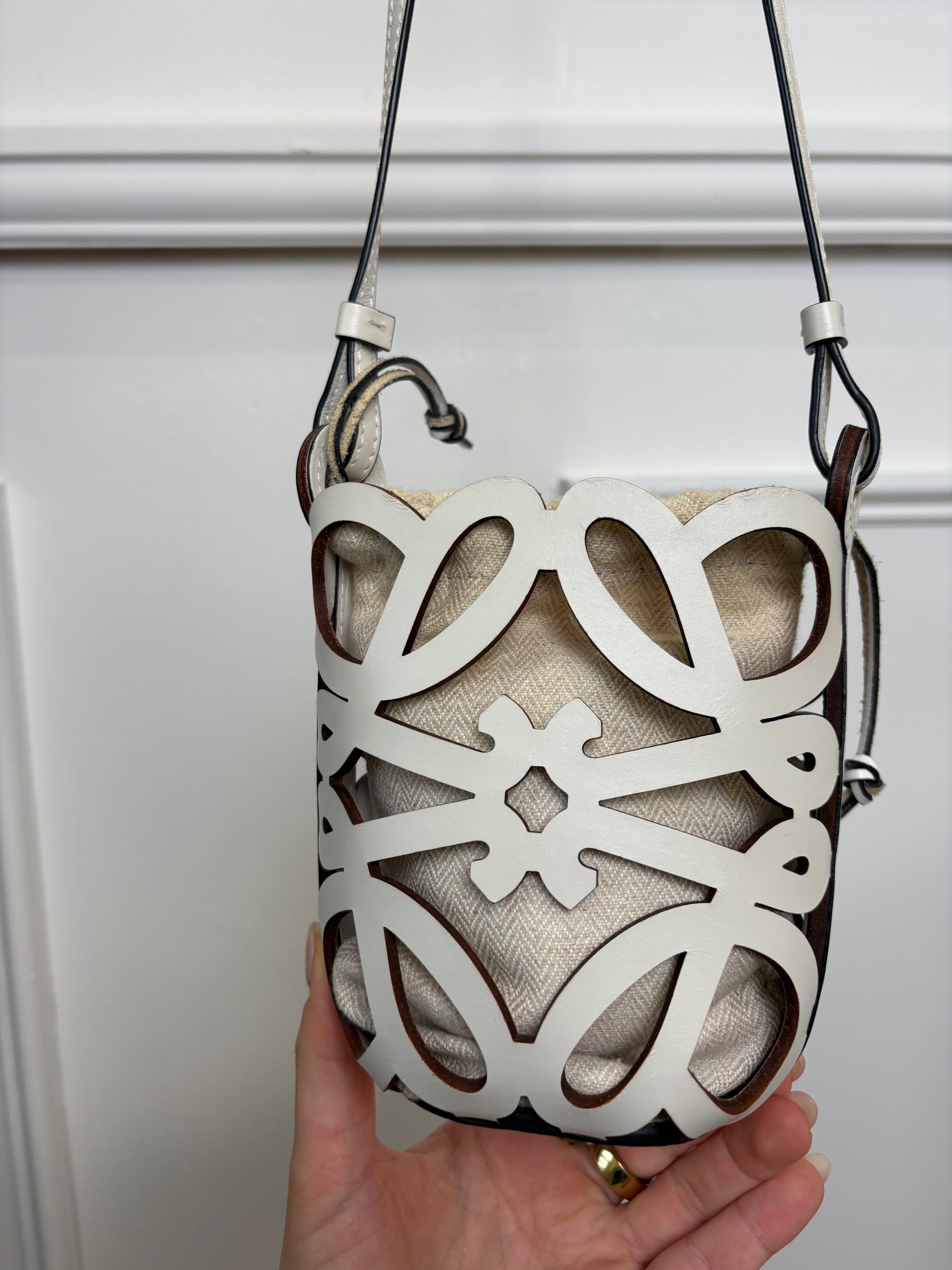 Loewe White Anagram Logo Mini Bucker Bag