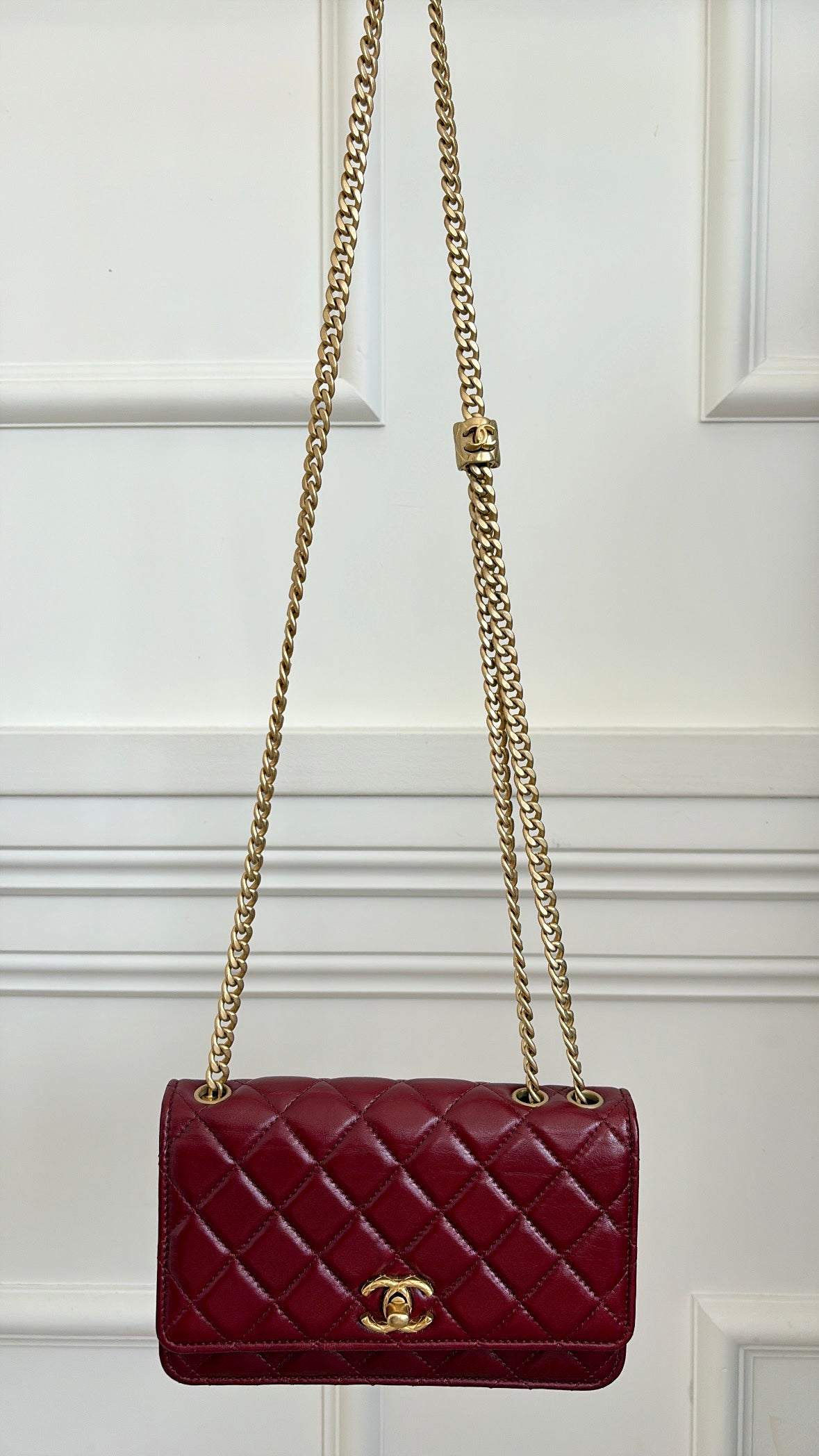 Chanel Dark Red Lambskin WOC Gold Tone Hardware